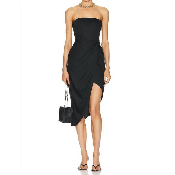 NEW GAUGE 81 lica strapless linen midi dress in black